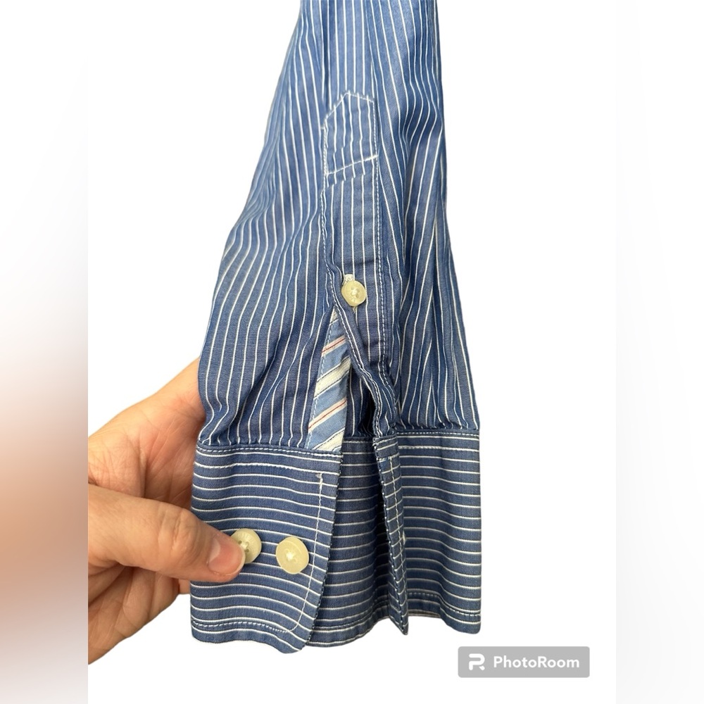 Men’s-Abercrombie Striped Blue & WhiteVintage XL Dress Shirt - Picture 4 of 6